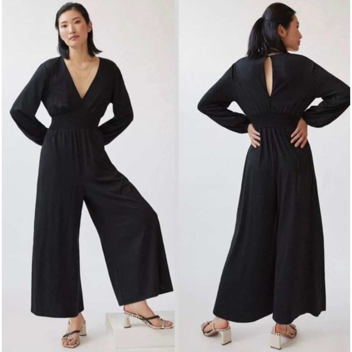 Anthropologie Hutch V-Neck Wide Leg Smocked Waist Long Sleeve Jumpsuit Small